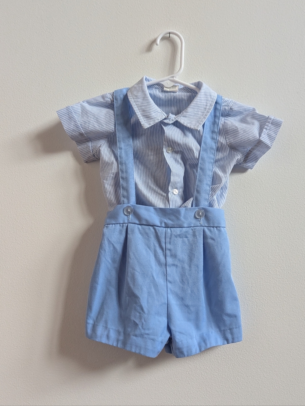 Vintage Blue and White Boys' Matching Set with Suspenders